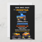 Monster Truck Verjaardagsuitnodigingen Zwart Kaart (Voorkant)