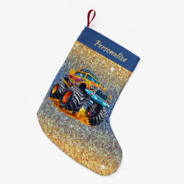 Monster Truck Vlammen Glitter Achtergrond Kerstmis Kleine Kerstsok