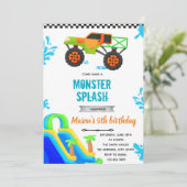 Monster Truck waterglijbaan zwembad Uitnodiging (Staand voorkant)