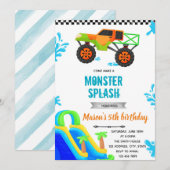 Monster Truck waterglijbaan zwembad Uitnodiging (Voorkant / Achterkant)