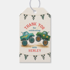 Monster Truck Waterverf Kids Verjaardagsfeest Cadeaulabel