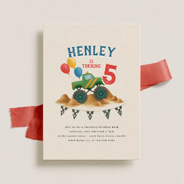 Monster Truck Waterverf Kids Verjaardagsfeest Kaart