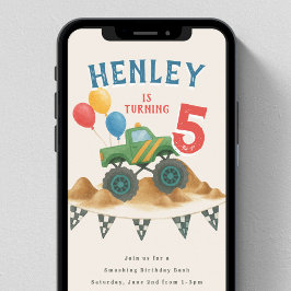 Monster Truck Waterverf Kids Verjaardagsfeest Kaart