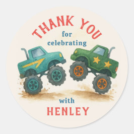 Monster Truck Waterverf Kids Verjaardagsfeest Ronde Sticker