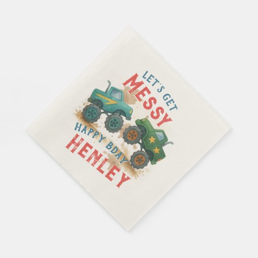 Monster Truck Waterverf Kids Verjaardagsfeest Servet (Hoek)