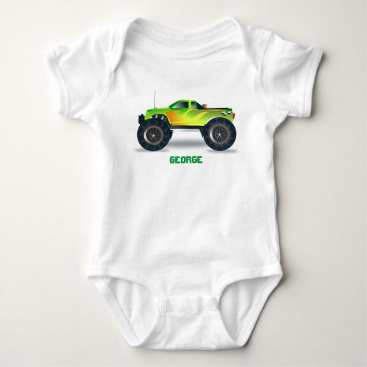 Monster Truck Yellow Oranje Fire Personaliseer me! Romper (Voorkant)