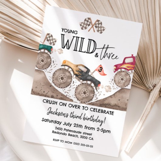 Monster Truck YOUND WILD & THREE 3rd birthday kids Kaart