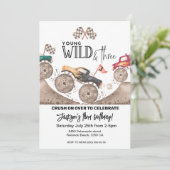 Monster Truck Young Wild Three Birthday invite  Kaart (Staand voorkant)