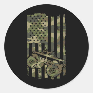 Monster Trucker Retro Monster Truck Usa Vlag 4e Ju Ronde Sticker