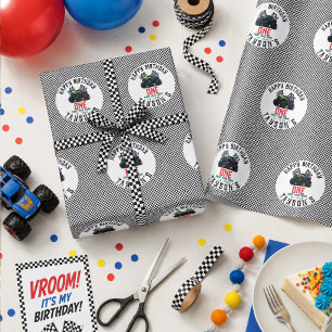 Monster Trucks 1e Verjaardag Vroom Feestje Cadeaupapier