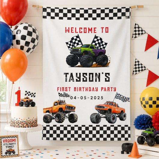 Monster Trucks 1e Verjaardagsfeest Banner – Vroom