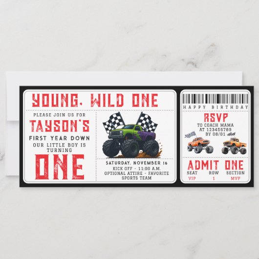 Monster Trucks 1st Birthday Ticket Invitation  Kaart (Voorkant)