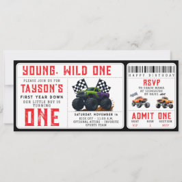 Monster Trucks 1st Birthday Ticket Invitation  Kaart