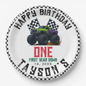 Monster Trucks 1st Birthday Vroom Party Papieren Bordje (Voorkant)