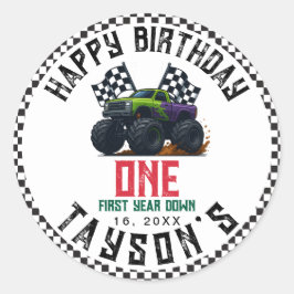 Monster Trucks 1st Birthday Vroom Party Ronde Sticker