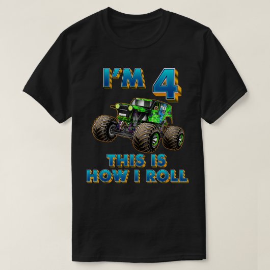 Monster Trucks 4e verjaardag jongen 4 jaar oud T-shirt (Design voorkant)