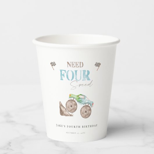 Monster Trucks 4e verjaardag Papieren Cup Papieren Bekers (Voorkant)