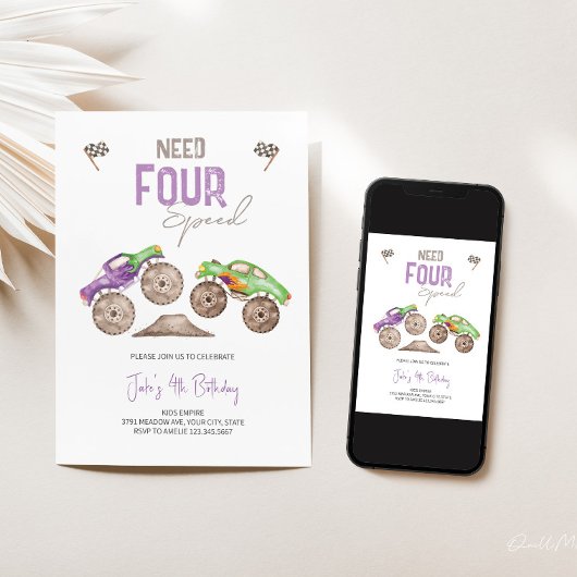 Monster Trucks Bash Verjaardag Uitnodiging elke le