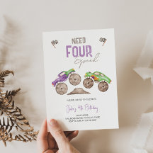 Monster Trucks Bash Verjaardag Uitnodiging elke le