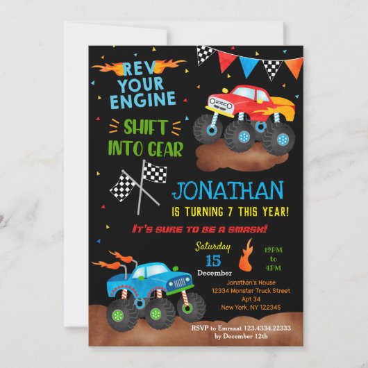 Monster Trucks Birthday Invitations for boy Trucks Kaart (Voorkant)