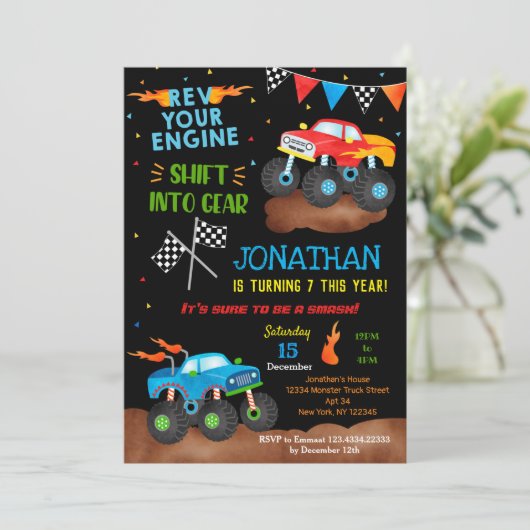 Monster Trucks Birthday Invitations for boy Trucks Kaart (Staand voorkant)