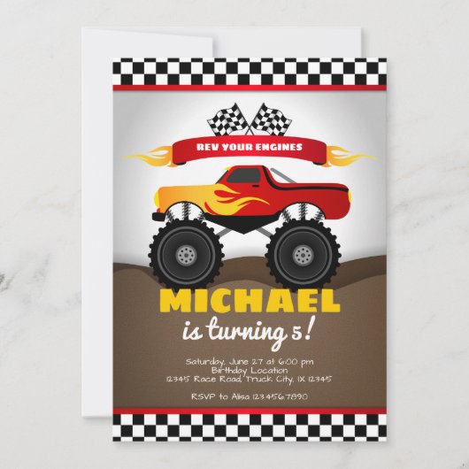 Monster Trucks Birthday Uitnodiging voor jongen (Voorkant)