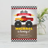 Monster Trucks Birthday Uitnodiging voor jongen (Staand voorkant)