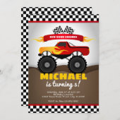 Monster Trucks Birthday Uitnodiging voor jongen (Voorkant / Achterkant)