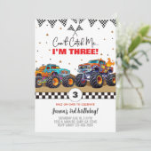Monster trucks boy birthday invitation. invitation kaart (Staand voorkant)