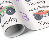 Monster Trucks Boy's Name & Age Verjaardag Cadeaupapier (Rol Hoek)