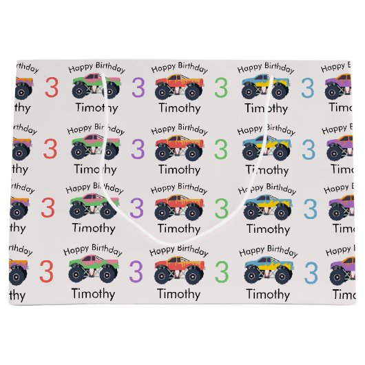 Monster Trucks Boy's Name & Age Verjaardag Groot Cadeauzakje (Voorkant)