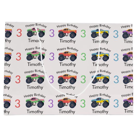 Monster Trucks Boy's Name & Age Verjaardag Groot Cadeauzakje (Achterkant)