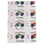 Monster Trucks Boy's Name & Age Verjaardag Medium Cadeauzakje (Achterkant)