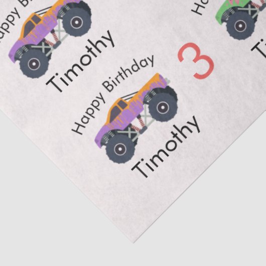Monster Trucks Boy's Name & Age Verjaardag Tissuepapier (Detail)