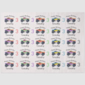 Monster Trucks Boy's Name & Age Verjaardag Tissuepapier (Voorkant)