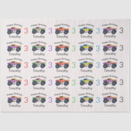 Monster Trucks Boy's Name & Age Verjaardag Tissuepapier