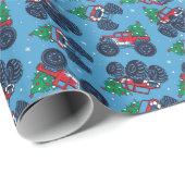 Monster Trucks en kerstbomen Patroon Cadeaupapier (Rol Hoek)