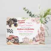 Monster Trucks en Prinsessen gezamenlijke verjaard Kaart (Staand voorkant)