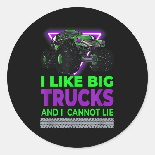 Monster Trucks - I Like Big Trucks And I Cannot Li Ronde Sticker (Voorkant)