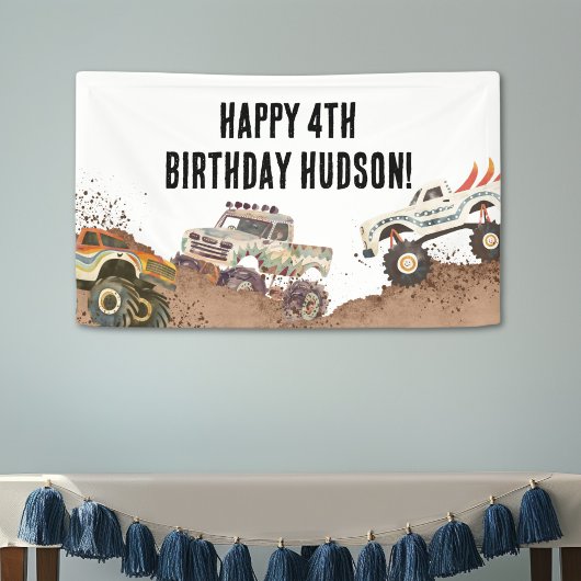  Monster Trucks Jongens Verjaardag Spandoek