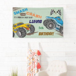 Monster Trucks Jongens Verjaardagsfeestje  Spandoek