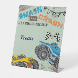 Monster Trucks Jongens Verjaardagsfeestje Traktati Reclamebord Met Voetstuk