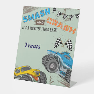 Monster Trucks Jongens Verjaardagsfeestje Traktati Reclamebord Met Voetstuk