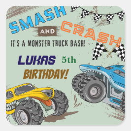 Monster Trucks Jongens Verjaardagsfeestje  Vierkante Sticker