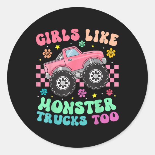 Monster Trucks Meisjes houden ook van Monster Truc Ronde Sticker (Voorkant)