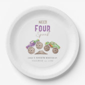 Monster Trucks Paarse Groene Verjaardagspapier Bor Papieren Bordje (Voorkant)