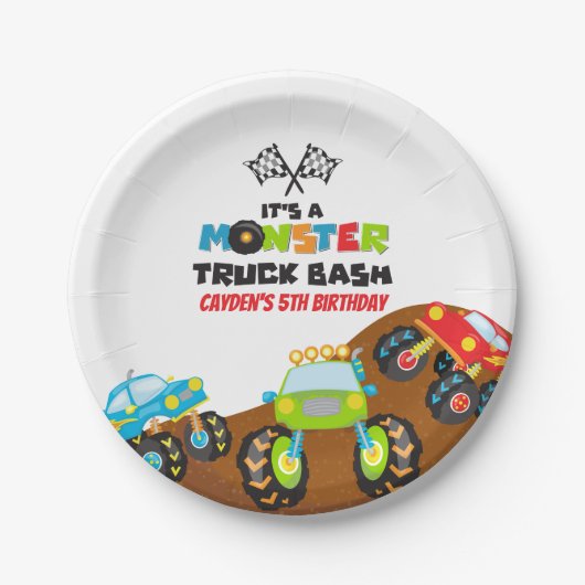 Monster Trucks verjaardag Papieren Bordje (Voorkant)