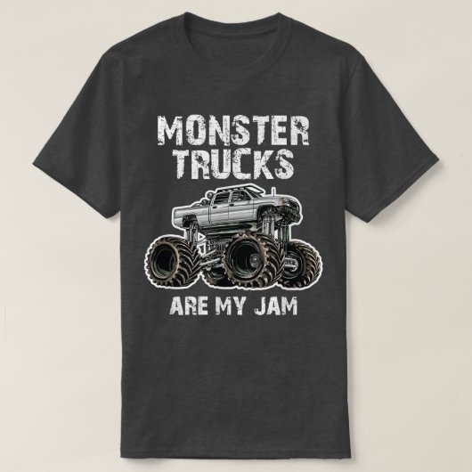 MONSTER TRUCKS ZIJN MIJN JAM; Grote opgetilde grij T-shirt (Design voorkant)