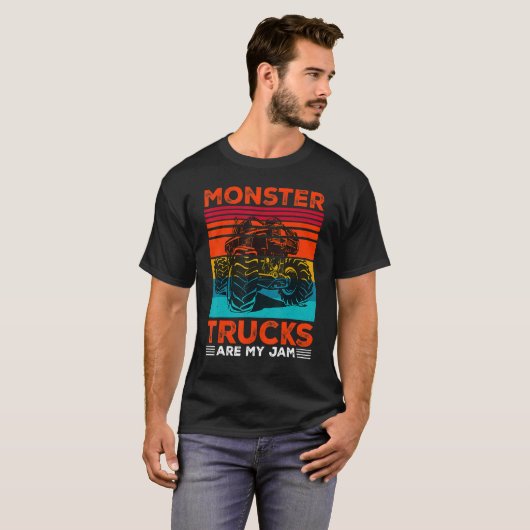 Monster Trucks zijn mijn Jam Retro Sunset Engine Y T-shirt (Voorkant volledig)
