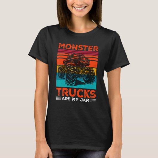 Monster Trucks zijn mijn Jam Retro Sunset Engine Y T-shirt (Voorkant)